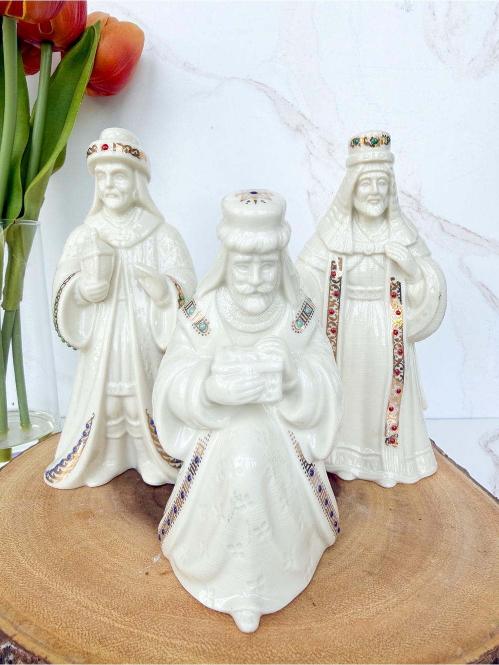 Vintage Lenox Bejeweled Porcelain Three Kings Wisemen - Complete set of 3